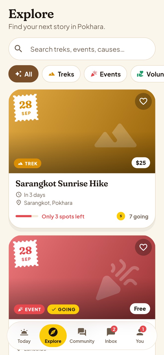 Explore screen
